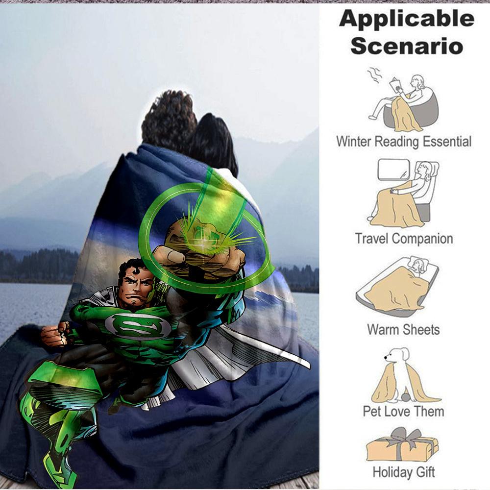 1pc Green Lantern Ring Flannel Throw Blanket Soft, Warm & Cozy for Couch, Bed, Office, and Travel Versatile All Season Gift, Christmas present