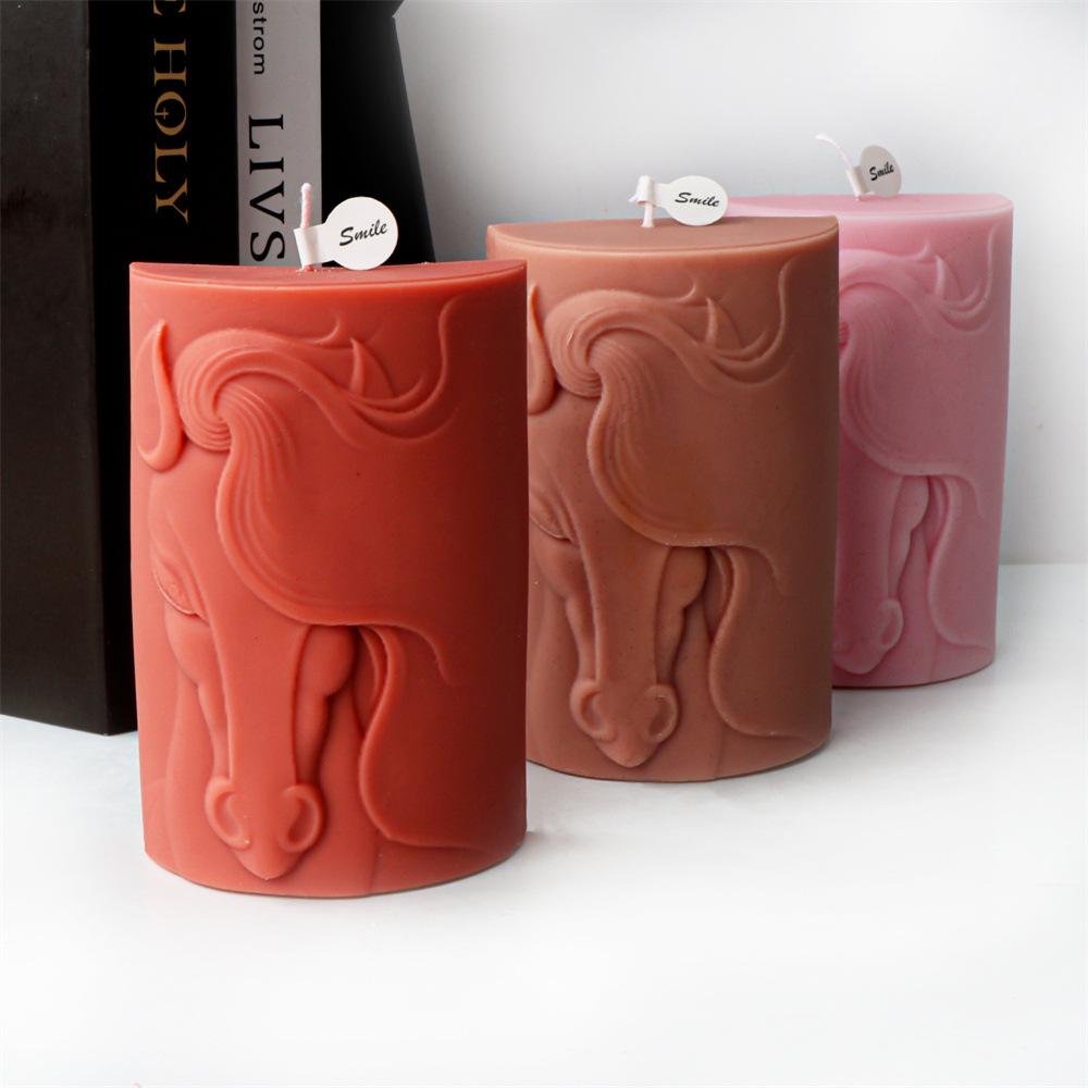 DIY Half cylindrical horse head statue candle silicone mold horse sculpture resin mold gypsum concrete cement silicone mold