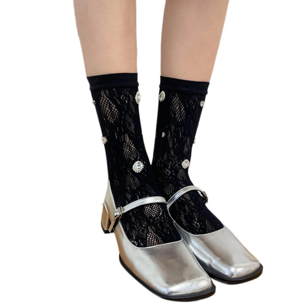 Sweet Crystal Crew Socks Sheer Summer Meshes Socks Princesses Ankle Dress Socks