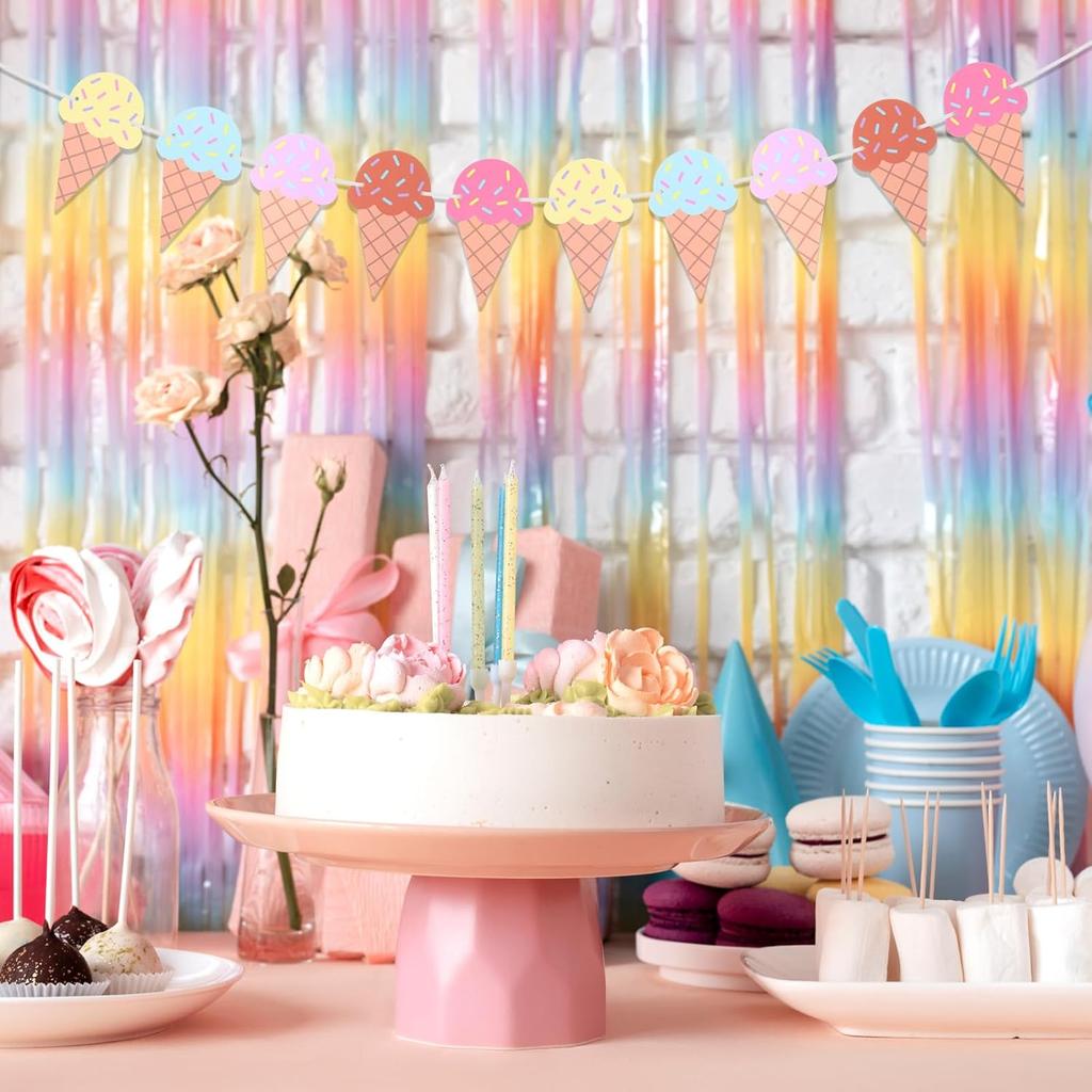 2 Pcs Ice Cream Banner, Ice Cream Birthday Party Decorations, 1st Birthday Banner, Garland Summer Baby Shower Wedding Party Backdrop Decoration
