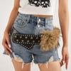 Punk Pu Leather Fur Belt Y2K Metal Studded Plush Waist Chain Faux Fur Belts Furry Sexy Vintage Waistband Hiphop Jeans Belt