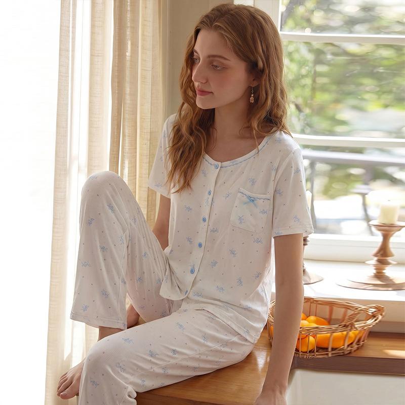 Modal Cotton Pajamas Women's Summer Short-sleeved Trousers Sweet and Advanced Sense Can Be Worn Outside Loungewear