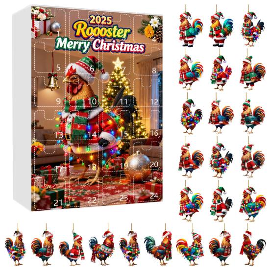 Christmas Chicken Advent Calendar 24-Day Countdown Box with Easy-Open Windows Multifunctional Holiday Decoration
