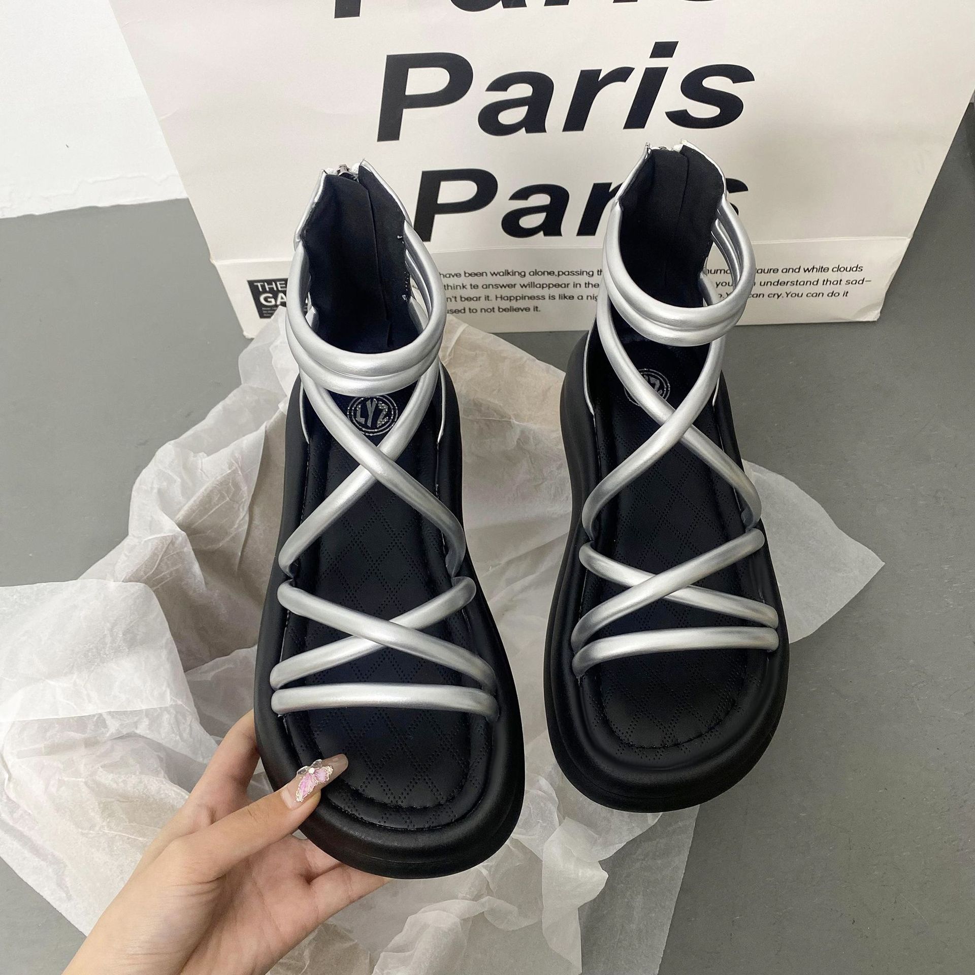 

With skirt versatile rear zipper women s muffin sandals new non-slip lightweight high-value slippers 35 срібний