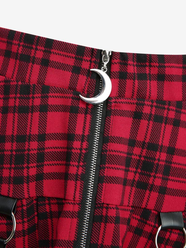 Rosegal Plus Size Plaid Print Moon Zipper Suspender Skirt