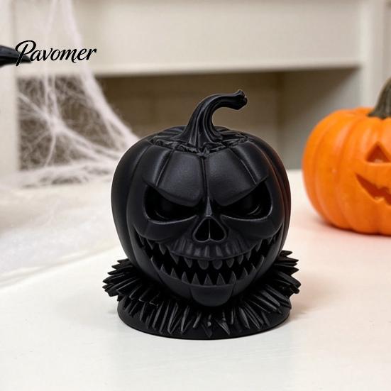 Cool Personalized Festive Props 3D Printed Evil Pumpkin Head Figurine with Ruffled Collar, Gothic Dark Thrilling Party Atmosphere Decor Jack O Lantern
