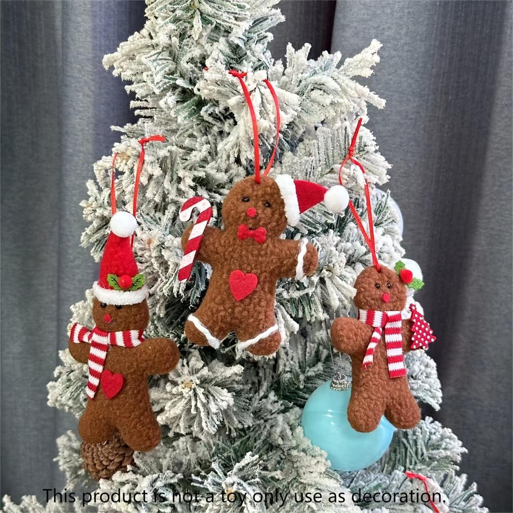 6pcs Gingerbread for Man Gnome Christmas Ornaments Traditional Polyester Hanging, Festive Holiday Decorations for Christmas,Christmas Tree Ornaments