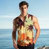 Men's Fashion Printed Sleeveless Lapel Button-Down Shirt Vest Top
