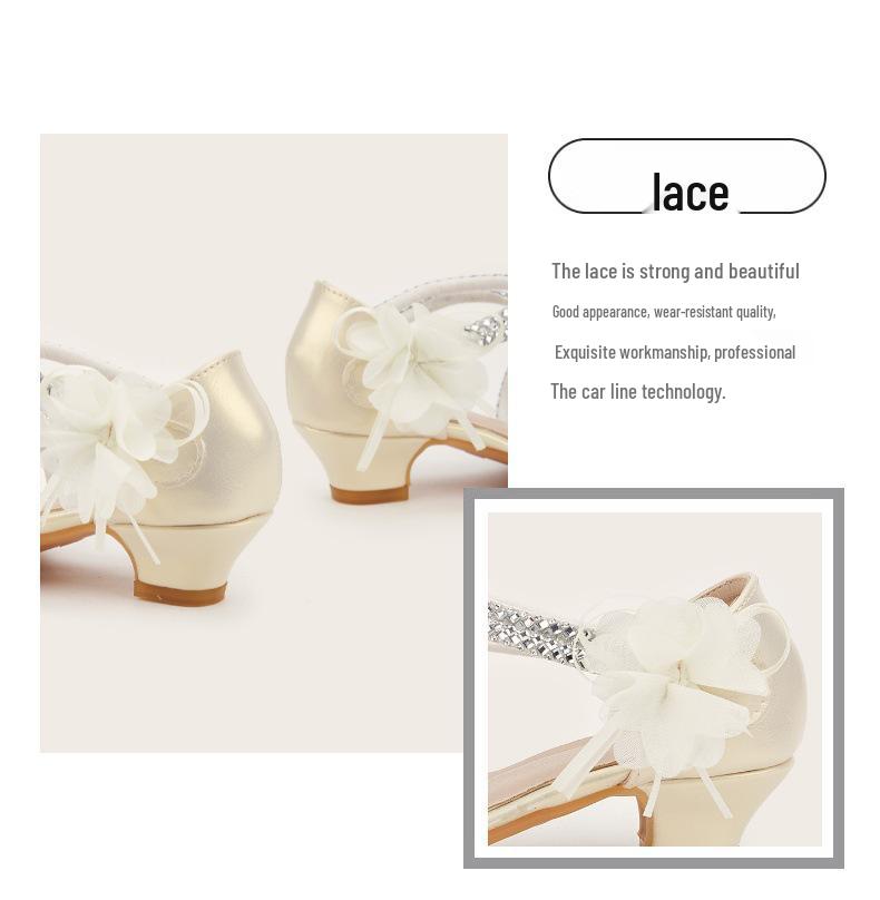Girls' Pointed Toe Flower Princess Sandals - Chunky Heel, Hollow Design for Spring/Summer 2025