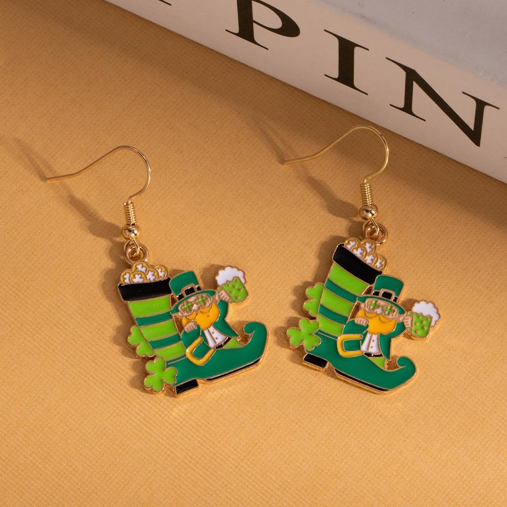 Irish Holiday Earrings Set Clover Lucky Car Lucky Ear Hook Jewelry