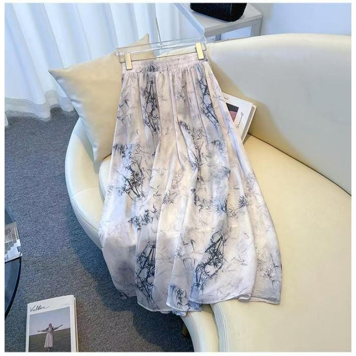 

Digital printing four-sided elastic temperament women s skirt, ink painting printing Chinese style women s skirt temperament versatile 3XL світло-сірого кольору