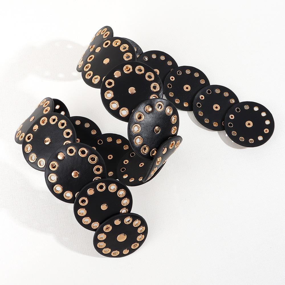 Y2k Disc PU Hollow Belt Zinc Zinc Alloy Concho Waistband Adjustable Rivet Wide Belt Festival