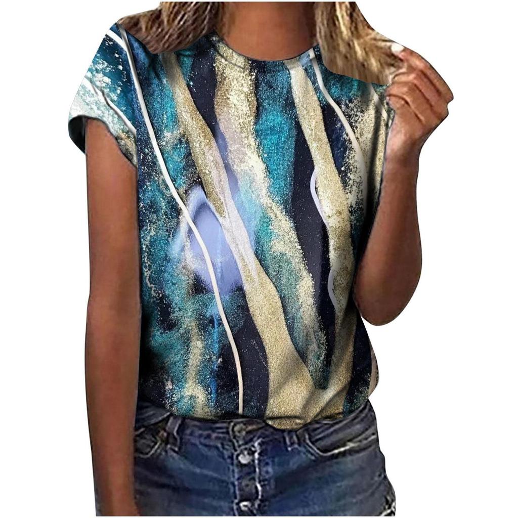 2026 New Summer Temperament Women's Sunrise Printed Women's T-shirt Round Neck Short Sleeve Street Casual Daily Basic Tops