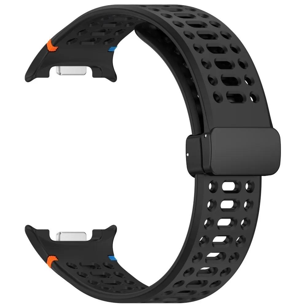 

Silicone Watch Strap Replacement Magnetic Foldable Buckle Wristband Breathable Bracelet for Samsung Galaxy Watch 8/8 Classic Galaxy Watch 8 44mm чорний