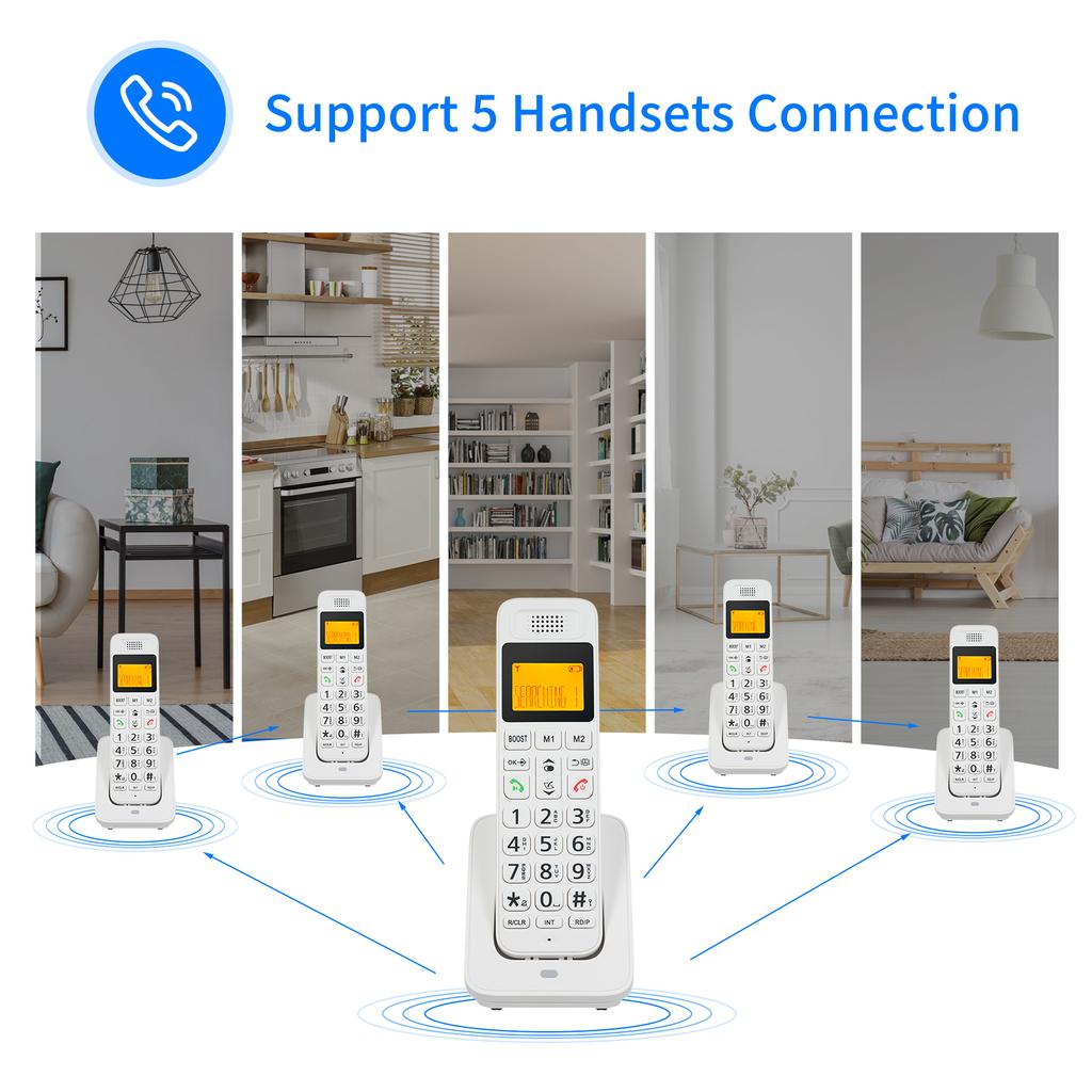Expandable Cordless Phone Telephone with LCD Display Caller ID 50 Phone Book Memories Handsfree