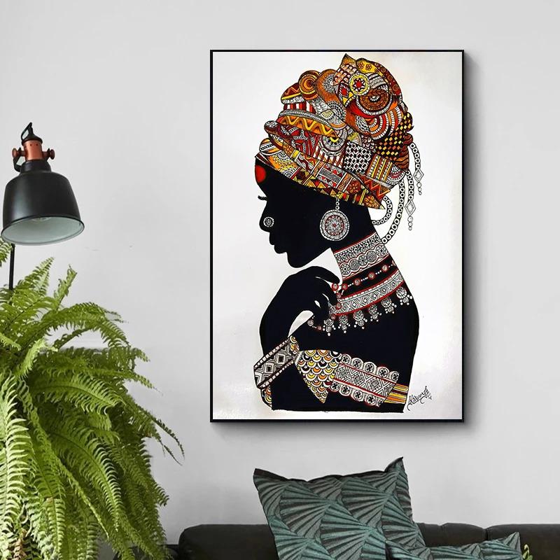 Africane Girl Africa Art Painted Canvas Painting Abstract Beautiful African Woman Wall Art Posters and Prints Living Room Decor