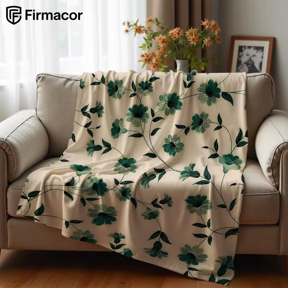 Green Floral Cartoon Anime Print Flannel Blanket Soft Warm Throw for Kids Bedroom Sofa Bed Christmas Office Car