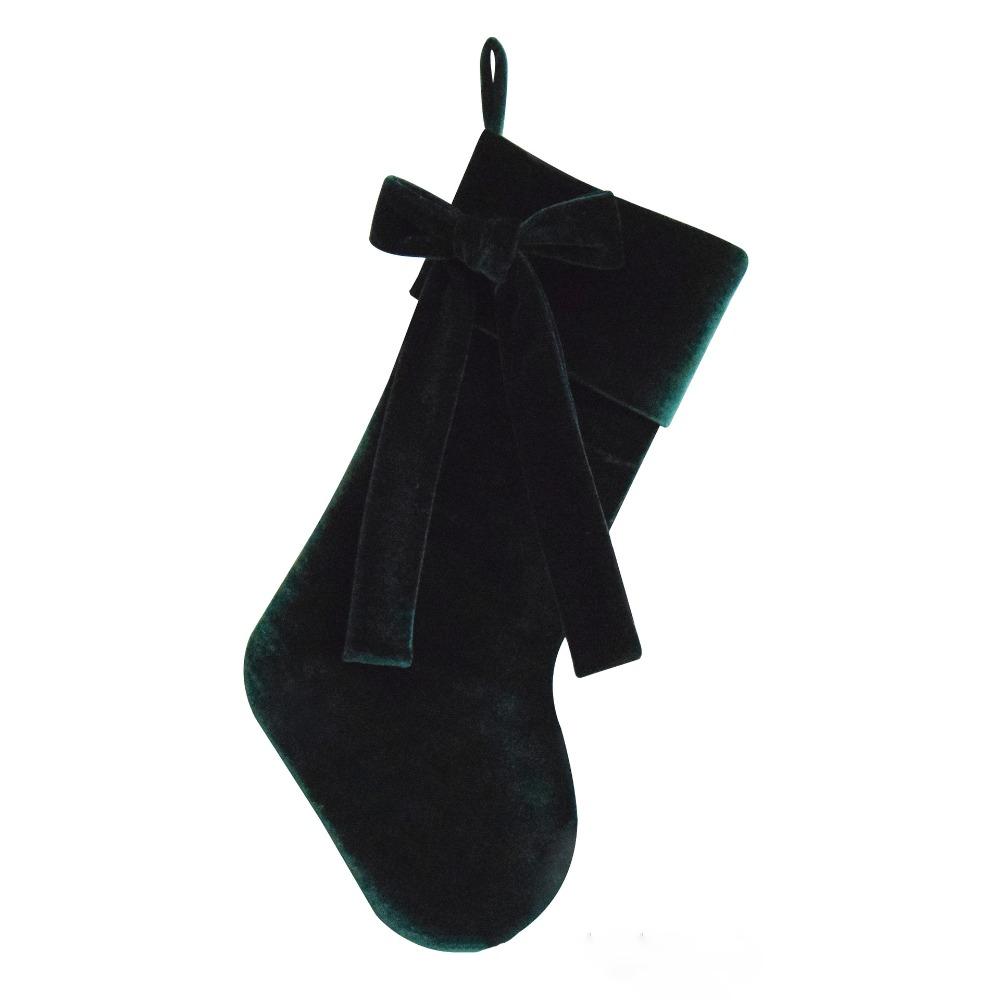 with Bow Velvet Christmas Stocking Solid Color Fireplace Hanging Sock Christmas Gift Bag Wall
