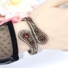 SUNSPICE-MS Champagne Crystal Women Vintage Cuff Bracelet Turkish Retro Gold Color Metal Spring Bracelet Ethnic Wedding Jewelry