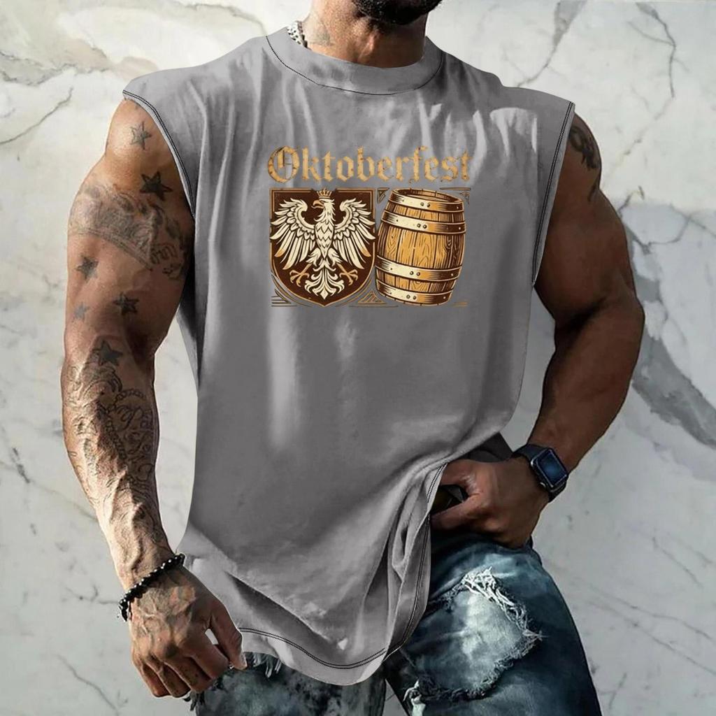 Men Sleeveless Tank Top Oktoberfest Graphic Print Loose Fit Muscle Shirt Casual Streetwear Summer Workout Vest