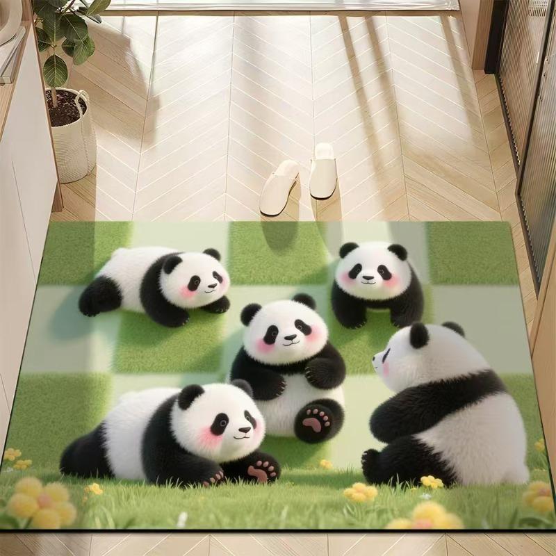 Cute Panda Diatomite Bath Mat - Super Absorbent Fast Dry Door Mat Anti-Slip Waterproof Floor Mat for Bathroom Kitchen Laundry Room