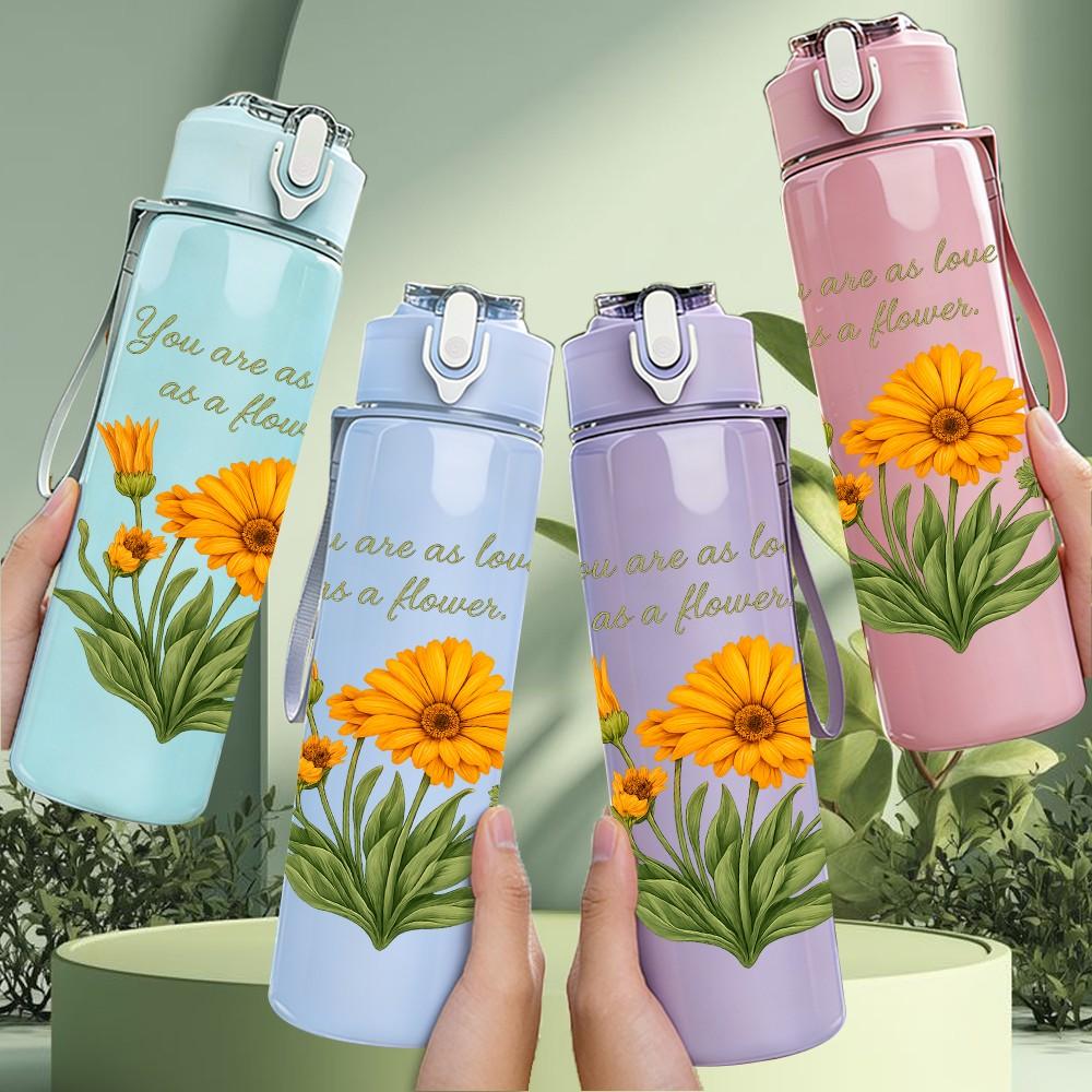 1PC Yellow Wildflower Bouquet 750ml Color Plastic Sports Water Bottle Leakproof Suitable for Sports Office Home Use