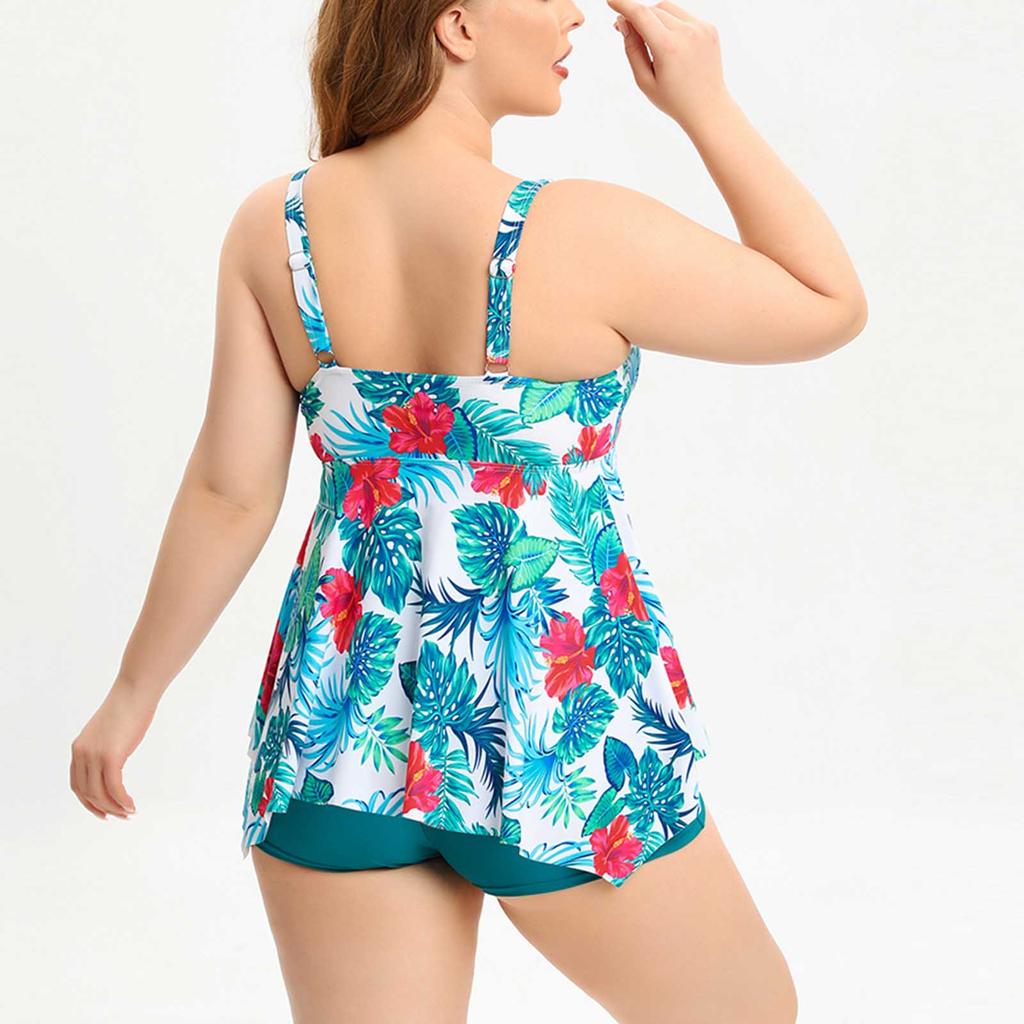 Plus Size Two Piece Swimsuit Women Tankini Swimwear with Removable Padding Wireless Bra and Boyshorts Bottoms for Beach Pool