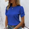 Ladies Summer Wrinkle Short Sleeve Solid Color Pullover T Shirt Top
