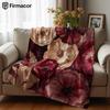 Burgundy & Gold Peonies Cartoon Anime Print Flannel Blanket Soft Warm Throw for Kids Bedroom Sofa Bed Christmas Office Car