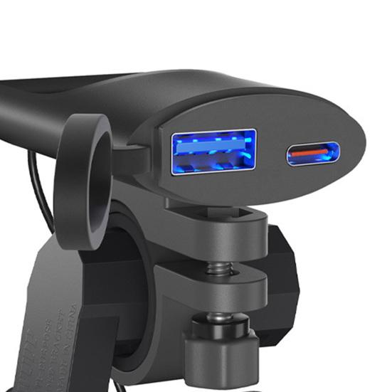 Cargador de motocicleta con soporte de expansión para espejo retrovisor, carga rápida PD USB de alta potencia de 12-24 V, adaptador de carga de teléfono universal para motocicleta, ATV, triciclo