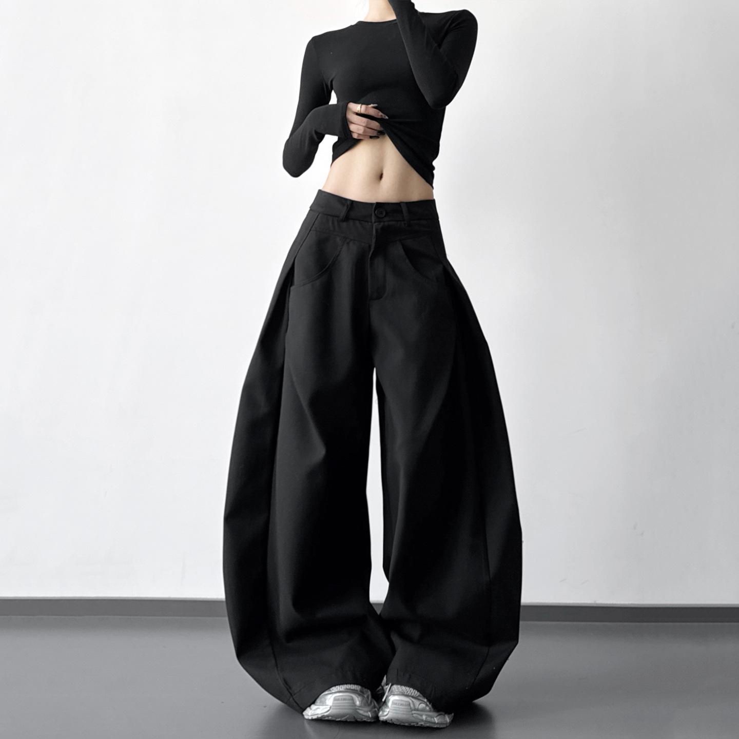 

2025 Autumn Women s High-Waisted Wide-Leg Trousers - Loose, Versatile, High Drape Suit Pants for Tall Figures. XL чорний