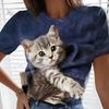 Plus Size Women's Casual Summer T-Shirt 3D Cat Print Loose Short Sleeve Crew Neck Tops Clothing
