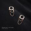 925 Sterling Silver Trendy Geometric Link Chain Tassel Hoop Earrings for Women Girls Party Gift Fine Jewelry