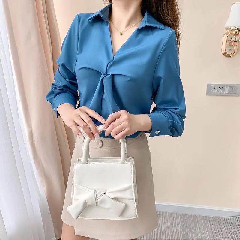 French Chiffon White Women's Retro Slim Shirt - 2024 Autumn Collection