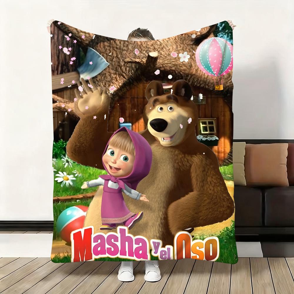 Cartoon M-Masha and the B-Bear Throw Flannel Fluffy Soft Blanket Warm Skin-Friendly Throw for Sofa Bed Office Nap Winter