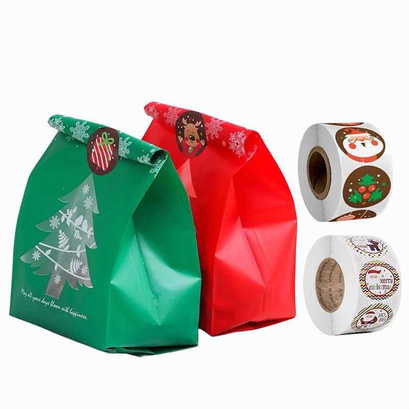 50 Stück Schneeflocke Weihnachtsbaum Geschenktüten Frohe Weihnachten Backverpackungstasche Süßigkeitenboxen 500 Stück Runde Aufkleber Weihnachten Dekorationen
