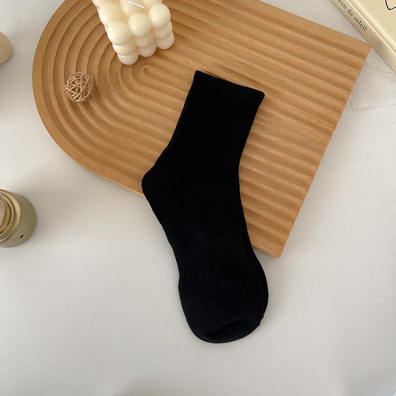Women's Classic Black & White Non-Slip Cotton Mid-Calf Socks - Breathable & Elastic