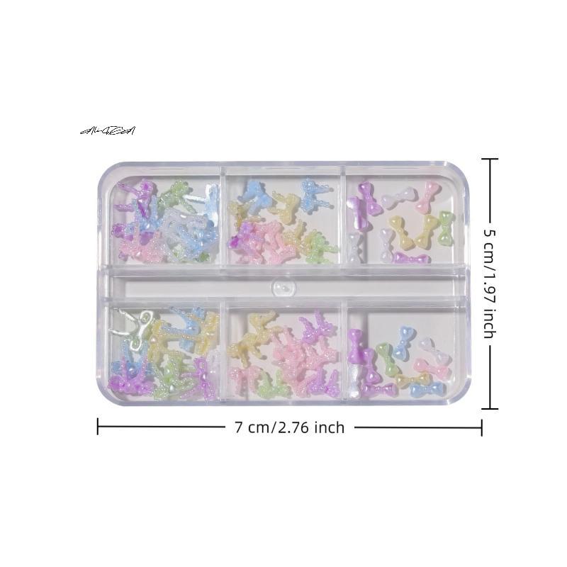 6 Grids Colorful Pearl Ribbon Bow Nail Decorations Resin Macaron Style DIY Nail Art Accessories for Salon Glamour