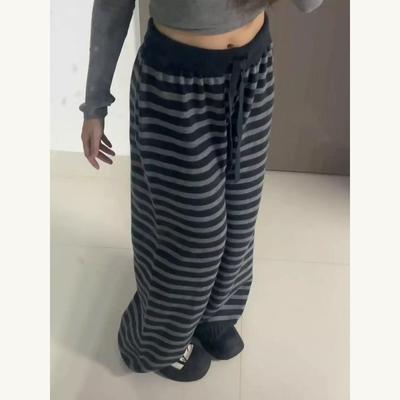 Pantaloni Alungi cu Dungă în Culori Contrastante Harajuku Vintage Grunge Largi Tricotați Casual Pantaloni Estetică Y2k Femei Pantaloni Drepti