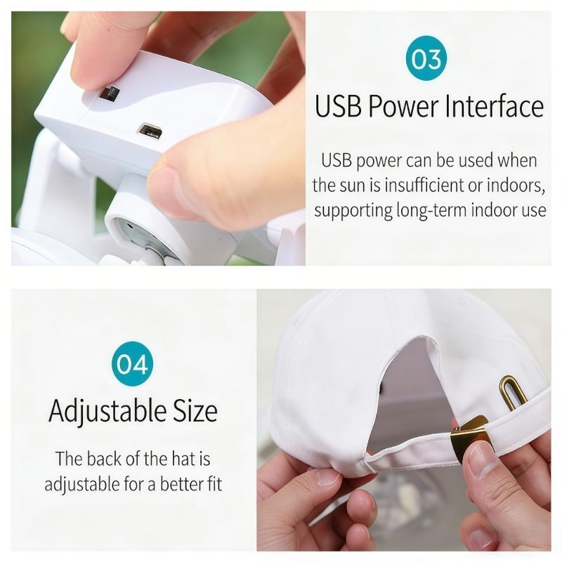 Adjustable Sun Hat Feature Solar Charging Build-in Cooling Fan Ideal For Beach Vacations And Camping Trip