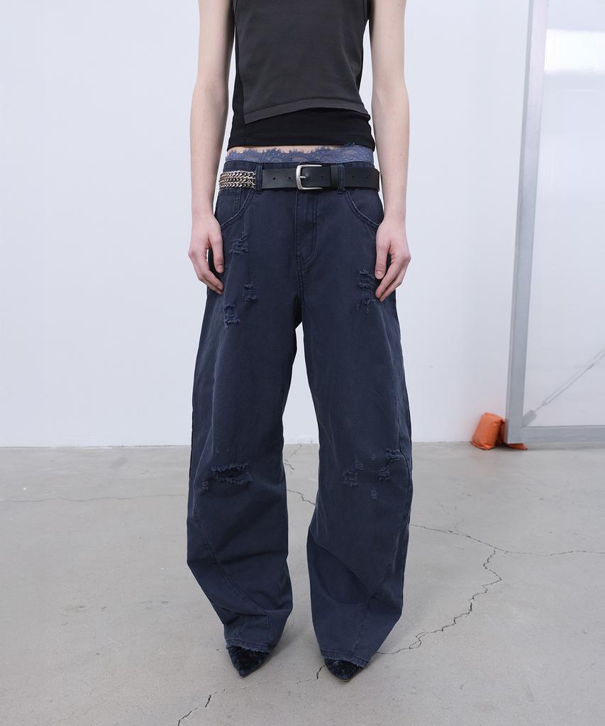 LCDC™ Distressed Curved Pants (Dark Navy)