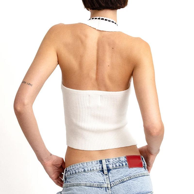 Verano Nueva Moda Sexy Chaleco de Punto Blanco con Tirantes Top Hueco para Mujer