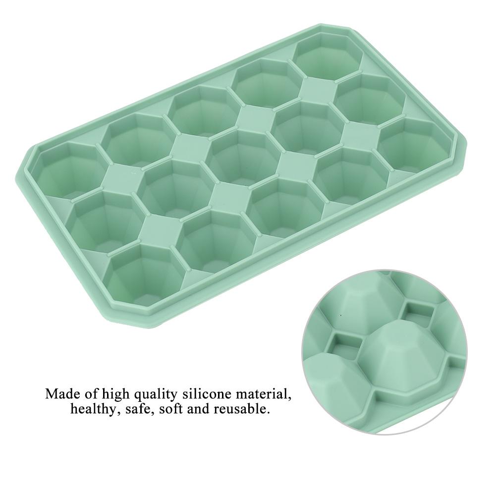 15Grids DIY Silicone Ice Tray Freeze Pudding Mold Chocolate Mould Baking with Lid Green