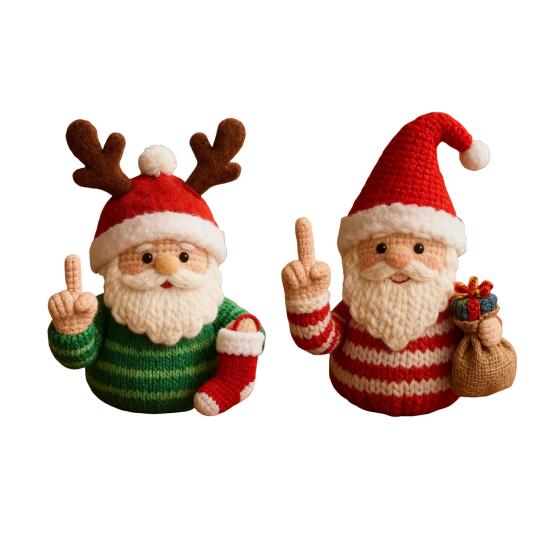 1/2/4Pcs Christmas Crocheted Santa Claus Ornament Handmade Knitted Yarn Middle Finger Santa Doll Xmas Holiday Party Decoration
