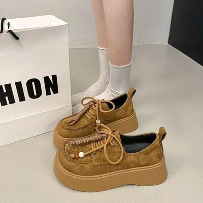 Thick-soled Heightening Lace-up Women's Autumn New Retro Soft-soled Casual Versatile Low-top Loafers