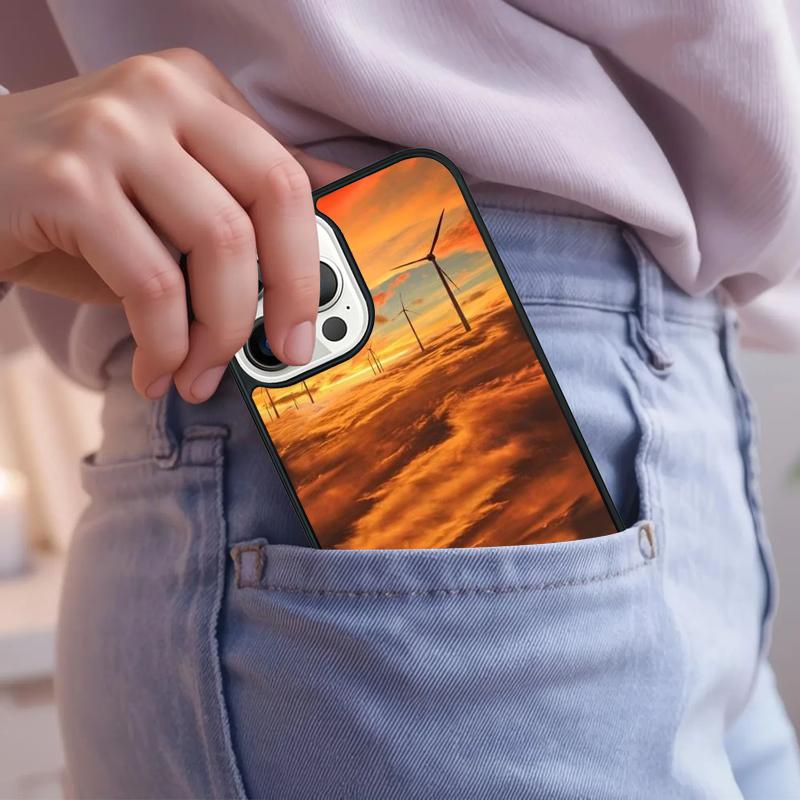 Windmill Over Sunset Enviromental Phone Case For iPhone 17 Air 15 16e 14 13 Pro Max Coque 12 11 Pro Max PLUS cover
