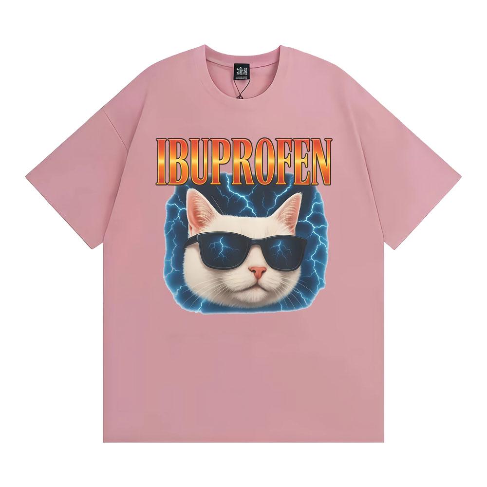 IBUPROFEN Funny Lightning Dank Cat Meme Tshirts Unisexs Clothes Fashion High Street T Shirt Summer Tops Loose 100 Cotton Tshirt