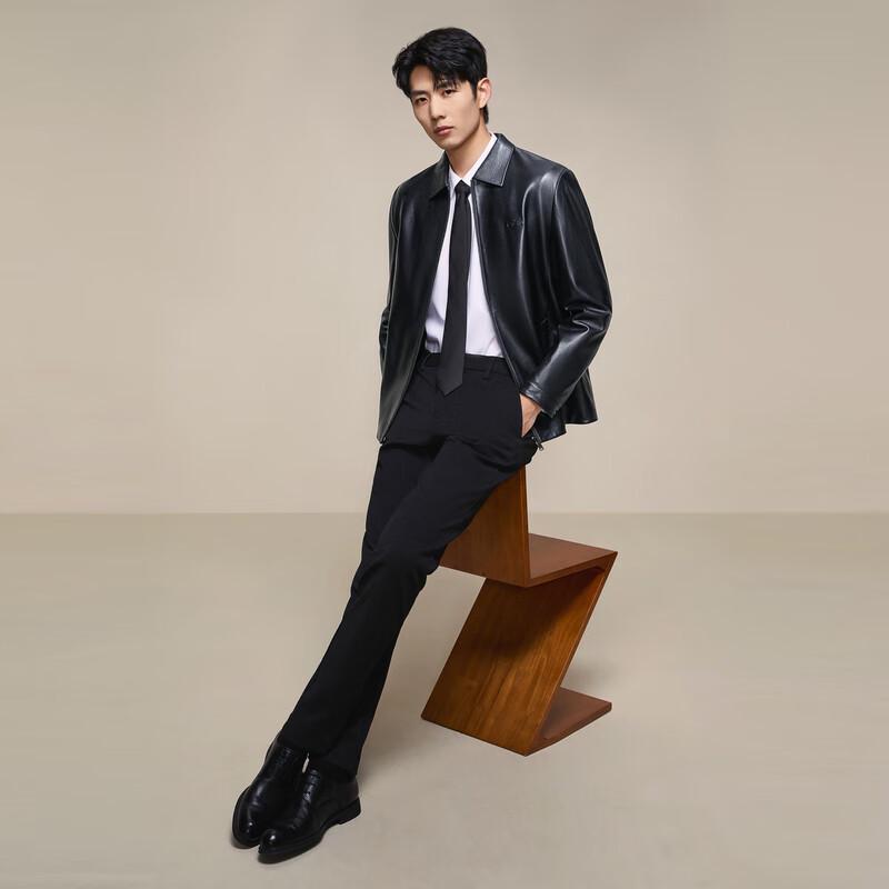 Qipai Men's Sheepskin Lapel Leather Jacket