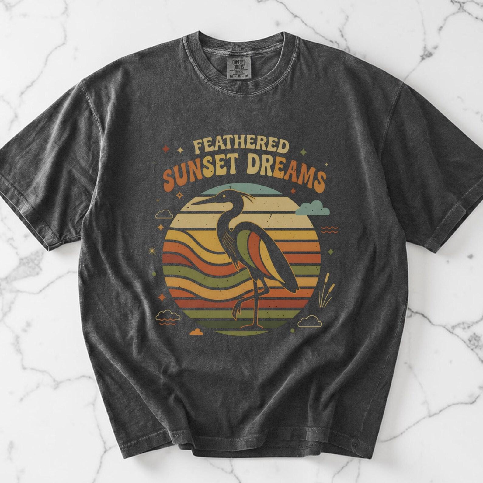 Heron SunseT shirt, Blue Heron T shirt, Unisex Comfort Colors Tee, Bird Lover Gift, Retro Bird Shirt, Birdwatching Tee, Heron Lover Gift 3XL