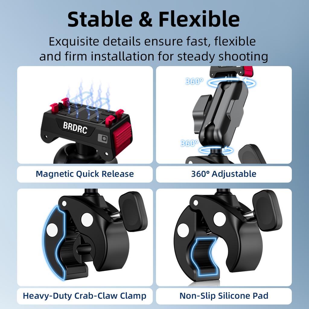Motorcycle Bike Handlebar Mount Quick Release for Insta360 X6 X5 Ace Pro 2 Adjustable Action Camera Clamp Mount Accessories